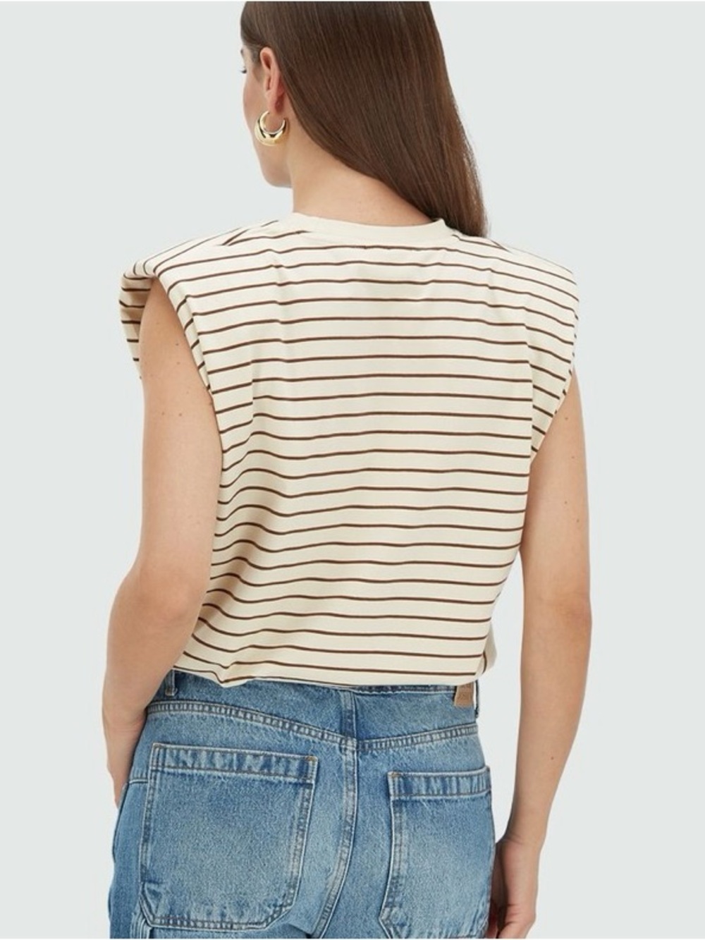 Calvin Klein Jeans Cream Muscle Tee with Brown Stripes